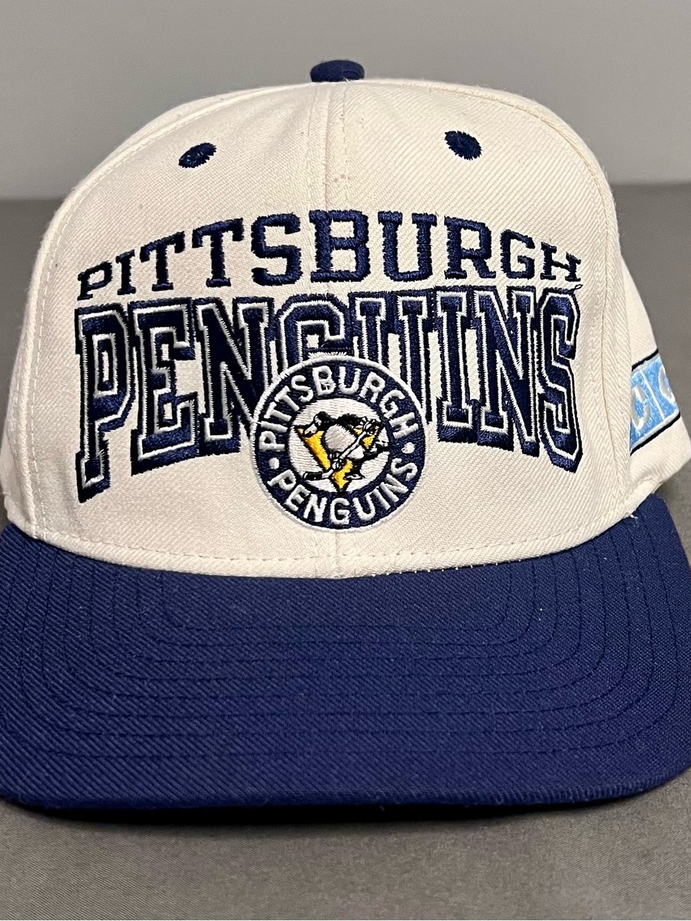 VTG Pittsburgh Penguins CCM NHL Team Logo SnapBack Hockey Hat 1967 Colorway